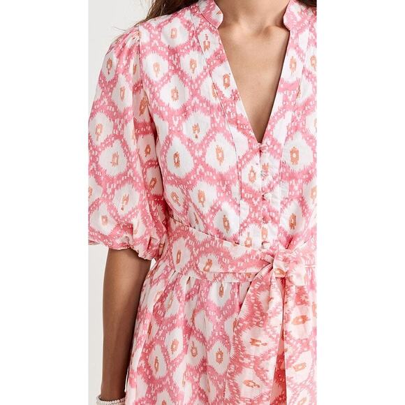 Marea Pink White Ikat Print Short Puff Sleeve Collette Shortie Dress Size Small - Picture 3 of 11